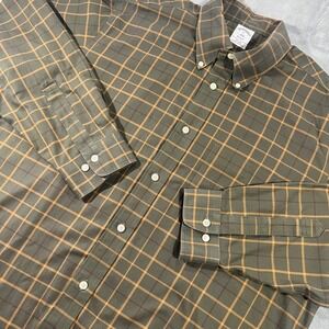 Brooks Brothers 1818 Regent Shirt XL Olive Orange Check Non-Iron Cotton‎ Mens